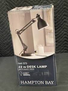lot 16 image: J3 - Hampton Bay 22 in Desk Lamp - Matte Black Finish