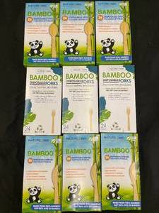 lot 32 image: NatureZway Bamboo Disposable Cutlery Set - 8 Packs (Knives, Forks, Spoons)