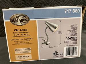 lot 39 image: J3 - Hampton Bay Clip Lamp - Satin Chrome Finish