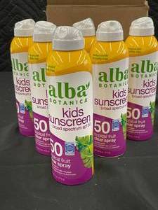 lot 80 image: GA5 - Lot of 6 Alba Botanica Kids Sunscreen SPF 50 Tropical Fruit Clear Spray