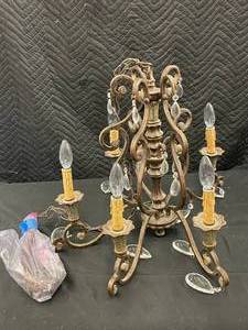 lot 246 image: M2 - Vintage 5-Light Chandelier with Crystal Pendants