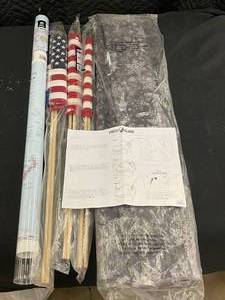 lot 283 image: ID3 - Lot of Various Household Items - FrostGuard Car Cover, Flags, and World Map