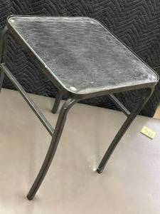 lot 34 image: I3 - Glass Top Table, 22 inches tall, 17.5 x 17.5 Top