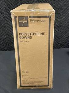 lot 192 image: Medline Polyethylene Gowns, Blue, X-Large (Qty 100)
