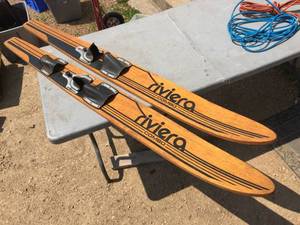 lot 145 image: Vintage Wooden Riviera Combo Water Skis