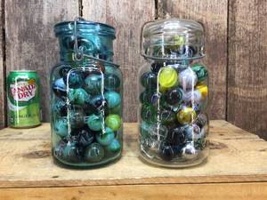 lot 15 image: 2 Old Jars with Larger Marbles