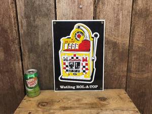 lot 87 image: Vintage Heavy Watling ROL-A-TOP Enamel Metal Sign