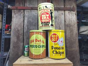 lot 115 image: 3 Vintage Potato Chip Tins