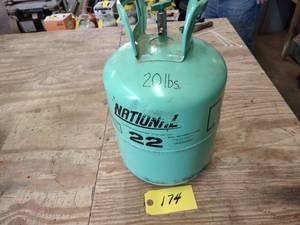 lot 174 image: Refrigerant Tank with R22, 20lbs....
