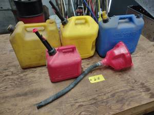 lot 212 image: (4) Fuel Cans & Funnel...