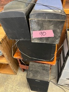 Radio, speakers, storage containers, rack