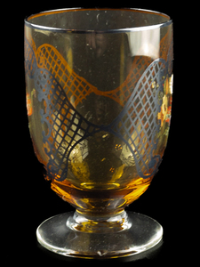 lot 24 image: HANDPAINTED Bohemian Crystal Wine Glass with Gold and Floral design on Amber glass (possibly Venetian)