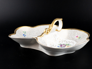 lot 25 image: Antique KPM Style Hand painted Porcelain&nbspDivided Serving Dish Tray with Floral Design