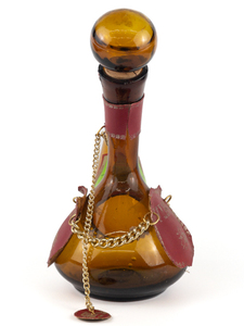 lot 102 image: Wine Cruet Decanter Vino Spanish Amber Brown Glass wCork stopper vintage 1964