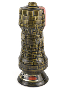 lot 119 image: VINTAGE CASTLE DECANTER CERAMIC POTTERY AVOCADO GREEN BRICK TURRET