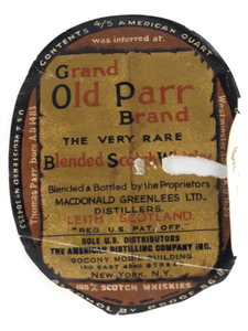 lot 120 image: Vintage 1950s Grand Old Parr Scotch Whisky Leith Scotland UK With Clamp Metal Cap Liquor