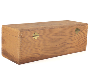 lot 144 image: Vintage Eden Roc Brandy Wood Box, Wooden Liquor Box, Brandy Advertising Box, Long Rectangular Wooden Dovetailed Box With Lid,