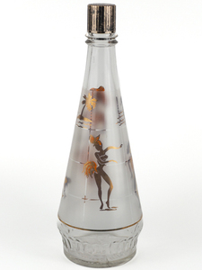 lot 145 image: Frosted Decanter Caribbean Cruise Calypso Gold Orange 1959 VTG MCM Indiana Glass