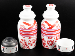 lot 152 image: Lot of 2 Vintage PorcelainJapan Made Kikkoman Kokeshi Doll Style Single Serve Sake Set