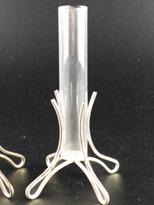 lot 165 image: Pair of Test Tube Bud Vases - or are they Shot Glasses - You Decide Brass Leg Holders