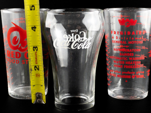 lot 169 image: VINTAGE Group of Three Collectible Glasses Frigidaire Measuring Cup, Coke, Red Owl Store