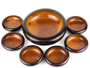 lot 269 image: VINTAGE 7 Piece MCM Mahogany Wood Salad Bowl Set 12 Serving Bowl, and Six 6 Individual Bowls