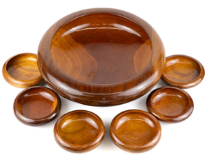 lot 270 image: MASSIVE 7 Piece MCM Wood Salad Bowl Set 16in Serving Bowl, and Six 6 Salad Bowls