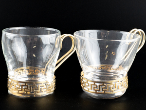 lot 291 image: LIBBEY Greek Key Coffee Cup with Metal Handle.