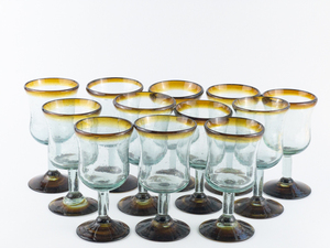 lot 179 image: Set of 12 Hand Blown Wine Glasses, Amber Rim and Base