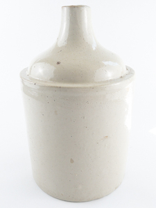 lot 65 image: White Glaze Antique Western Whiskey Stoneware Jug