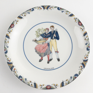 lot 90 image: Swedish National Costumes by Rorstrand Flat Cup and Saucer Set and Bread & Butter Plate GASTRIKLAND