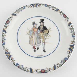 lot 91 image: Swedish National Costumes by Rorstrand Flat Cup and Saucer Set and Bread & Butter Plate UPPLAND
