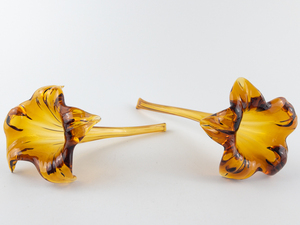 lot 371 image: Pair of Amber Hand Blown&nbspBlossom Vases (Pilgrim Glass)