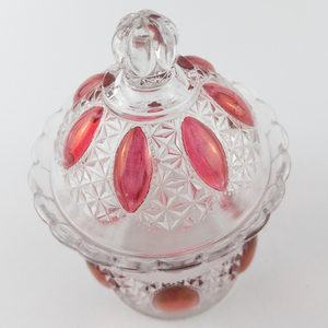 lot 376 image: VINTAGE - IMPERIAL GLASS-OHIO Oregon Clear (Ruby Flashed)&nbspCandy Dish & Lid 