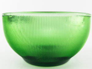 lot 399 image: Vintage Green Depression Glass Bowl, Prismatic Fine Rib, 5in