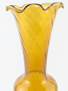 lot 400 image: Vintage HAND BLOWN Amber Glass Ruffled Rim Bud Vase Mid Century Modern Clear Decorative Base 8