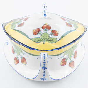 lot 411 image: ANTIQUE Circa 1896-1920 Stunning LIMOGES FRANCE LS&ampS (Lewis Strauss & Sons) Hand Painted Porcelain Lidded Tureen with Strawberry Design and Ornamental Scroll Motif Corners