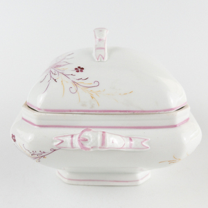 lot 432 image: Mini Porcelain Tureen with Pink Floral Design - Maker Unknown
