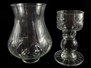 lot 446 image: VINTAGE BLOCK 2 Piece  Hurricane Candle Lamp 12in
