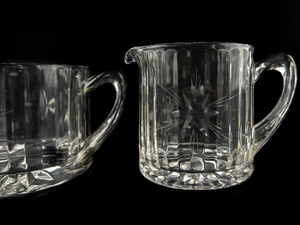 lot 461 image: VINTAGE -&nbspSUSQUEHANNA Six Point Star Blown Glass Creamer and Open Sugar with Cut Star Pattern