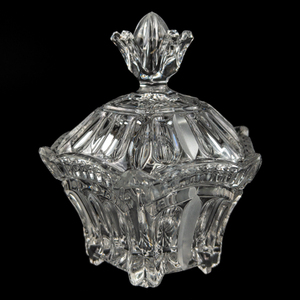 lot 463 image: Vintage Lead Crystal Glass Condiment Jam Jar 5.5 Tall