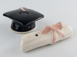 lot 78 image: Cap and Diploma Ceramic Salt & Pepper Shakers 