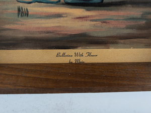 lot 482 image: VINTAGE Framed Lithograph by MAIO 60s Maio Big Eyed Kid - Ballerina With Flower 18 12in x 10in
