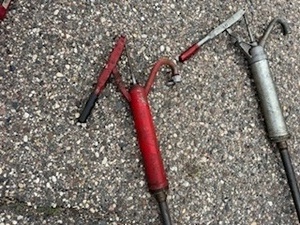 lot 12 image: Three Hand Crank Barrel Pumps