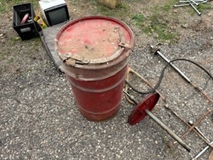 lot 36 image: Barrel, Two Transfer Pumps and Two Four-Way Lug Wrenches