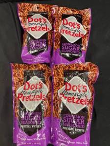 lot 39 image: Dots Homestyle Pretzels Cinnamon Sugar Seasoned 16 oz (4 Packs)