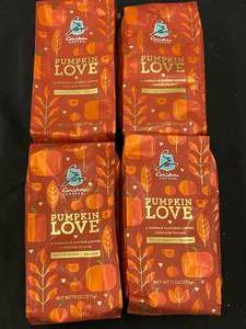 lot 229 image: Lot of 4 Caribou Coffee Pumpkin Love Ground Coffee 11oz Bags