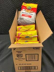 lot 399 image: Lot of 6 Family Size Bags of Ritz Toasted Chips, Original Flavor