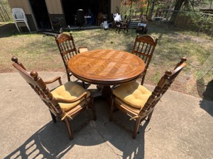 lot 441 image: dining table set-6chairs, glass round, and 2 leafs