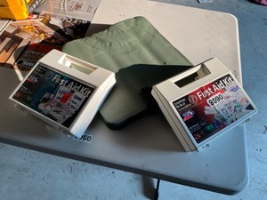 lot 608 image: 1st aid kits x2, seat cushion